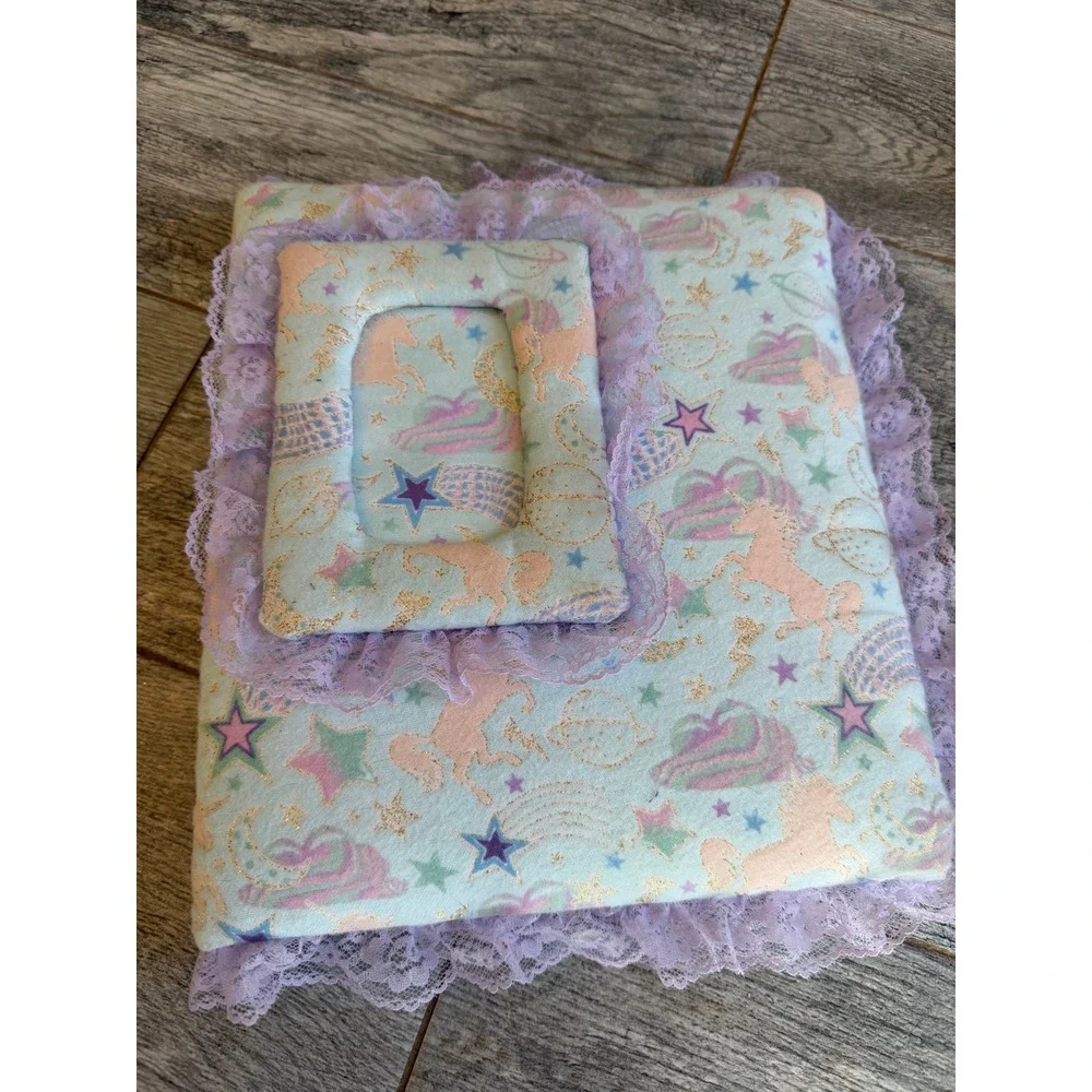 Handmade Photo Album Memory Book Unicorn 3 Ring Binder Fabric Lace Padded Baby